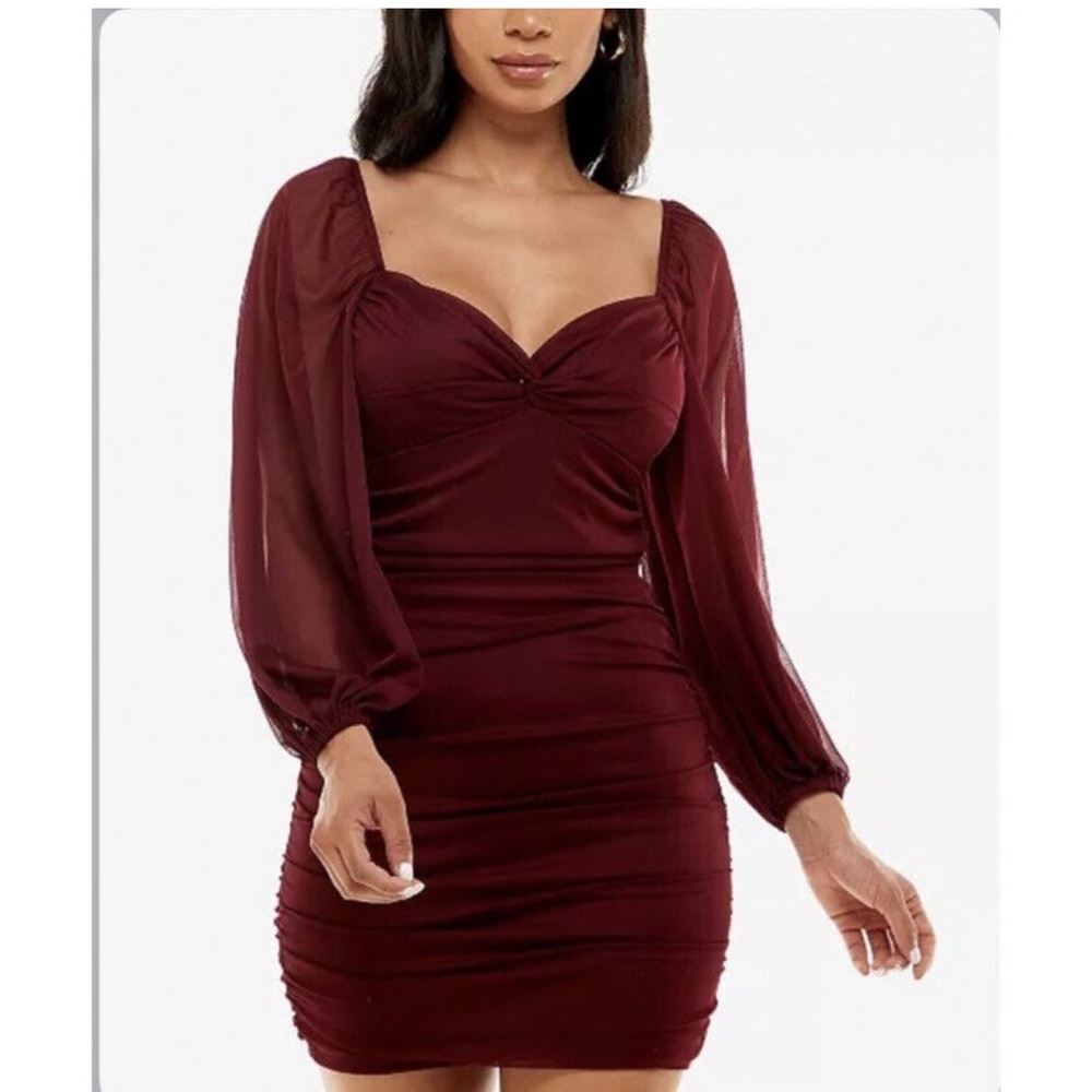 B DARLIN Burgundy Back Zipper Long Sleeve Mini Dress Juniors 14W